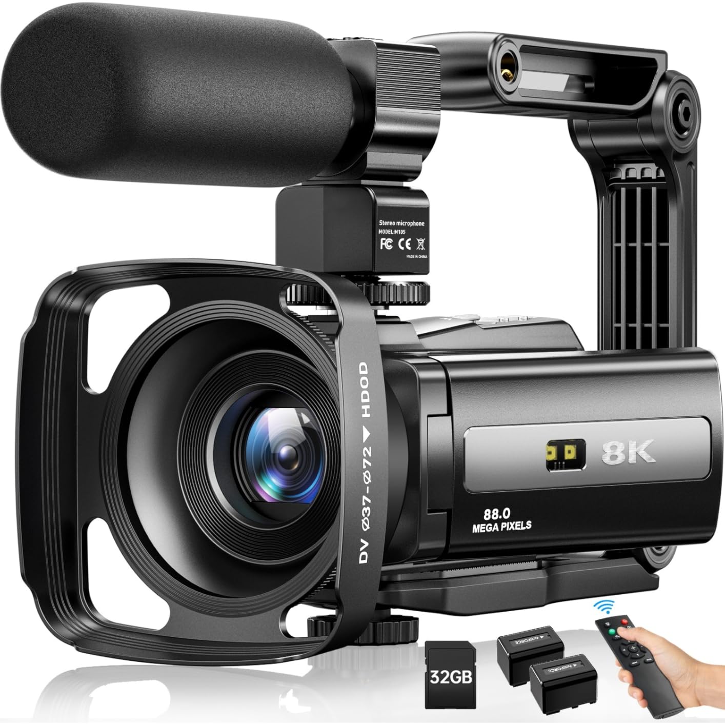 8K Video Camera Camcorder 88MP UHD WiFi Vlogging Cameras for YouTube 18X Digital Zoom IR Night Vision 3.0''Touch Screen Camera with 32GB Card, Microphone, Stabilizer, Lens Hood, Remote, Batteries - Customer Photo 2