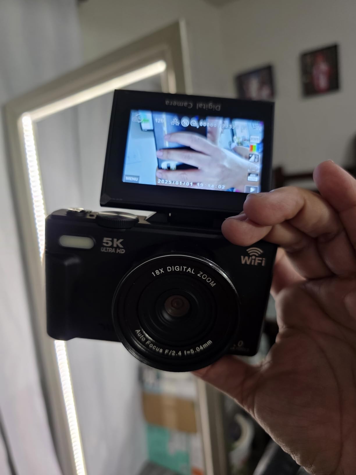 5K Digital Camera for Photography - 75MP WiFi Vlogging Camera for YouTube - UHD 18X Zoom Digital Cameras with Flip Screen 3