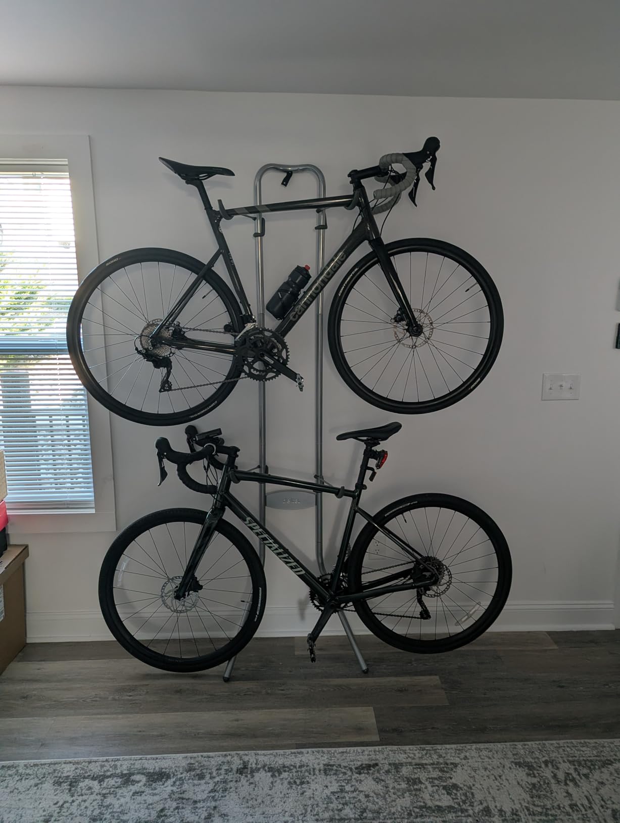Delta Cycle Michelangelo 2 Bike Storage Rack - Gravity Fully Adjustable Bike Rack Garage For Road, MTB, and Hybrid Bicycles - Vertical Bike Rack Holds Up To 80 lbs - Customer Photo 1
