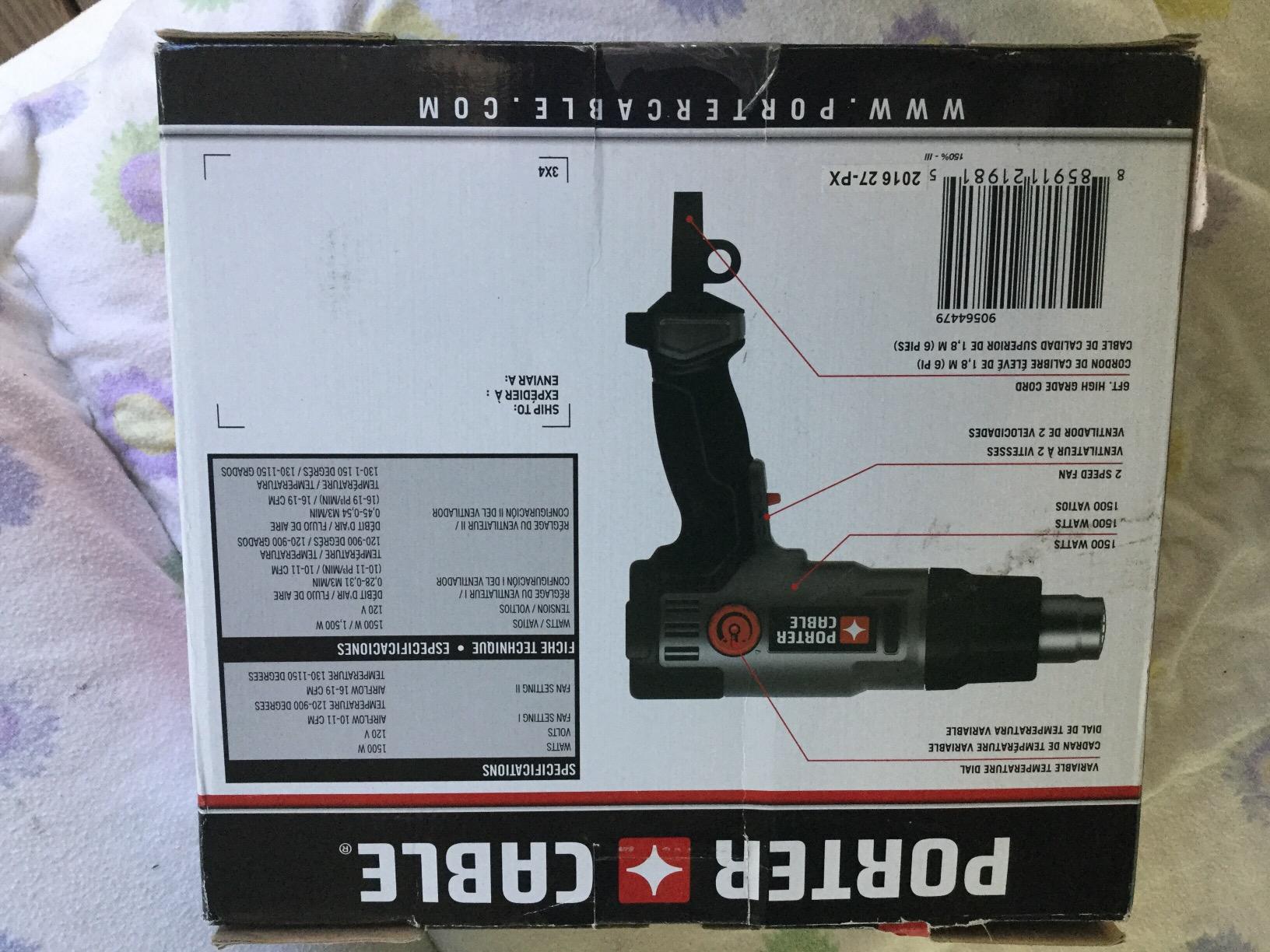PORTER-CABLE Heat Gun, 1500 Watt, Dual Temperature Settings, Corded (PC1500HG) - Customer Photo 2