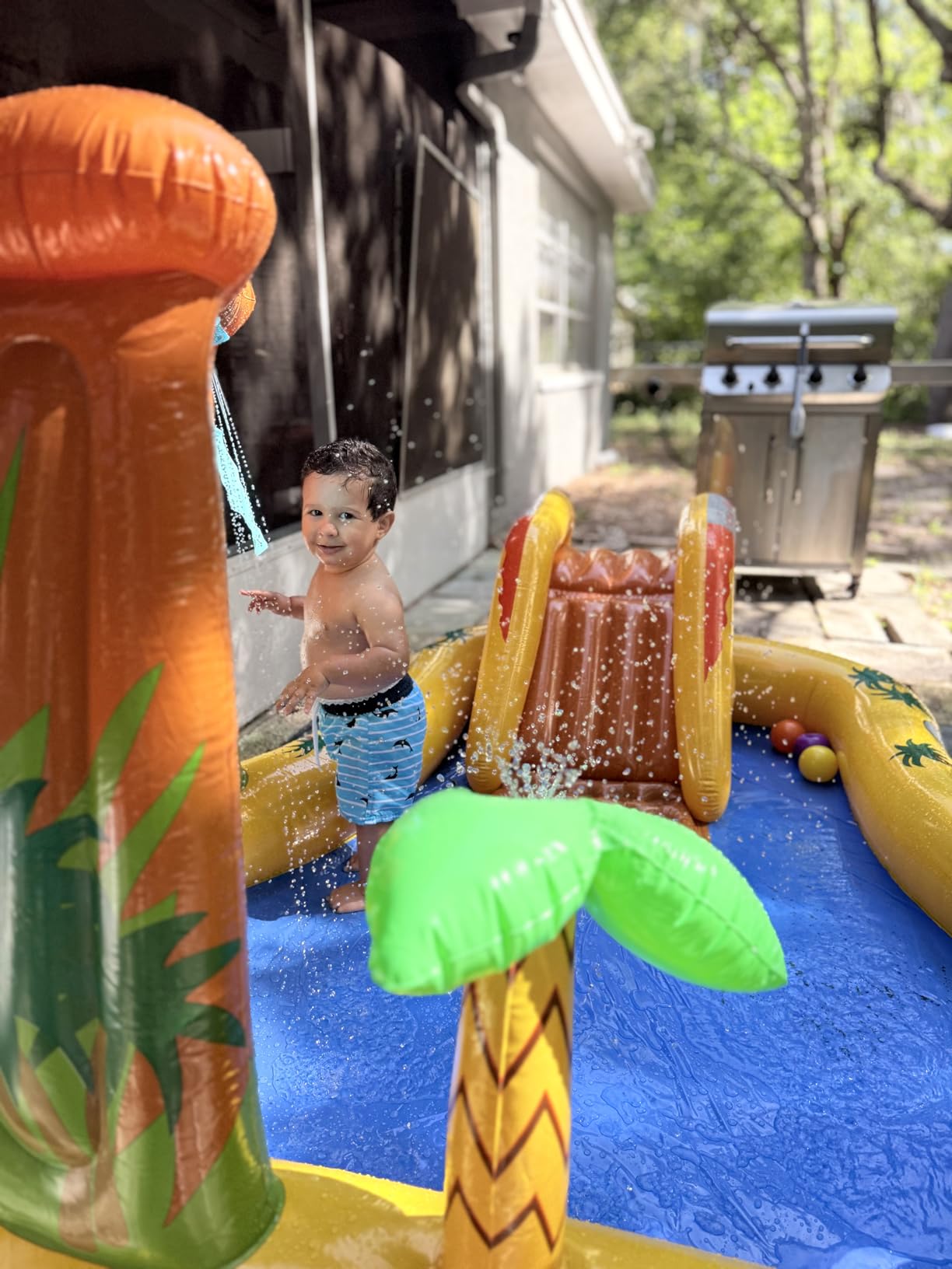 Intex Inflatable Dinosaur Play Center Outdoor Playhouse Inflatable Water Park with Kid Pool Slide, Water Sprayer, Waterfall, and 6 Balls, Multicolor - Customer Photo 1