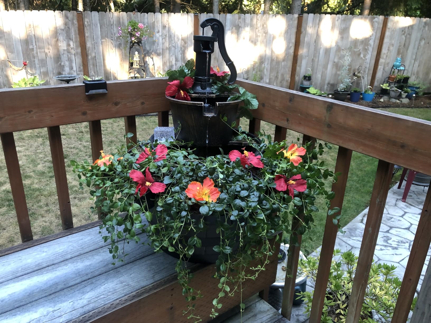 Alpine Corporation 27in Tall Rustic Outdoor 2-Tier Barrel Pump Fountain customer photo 2
