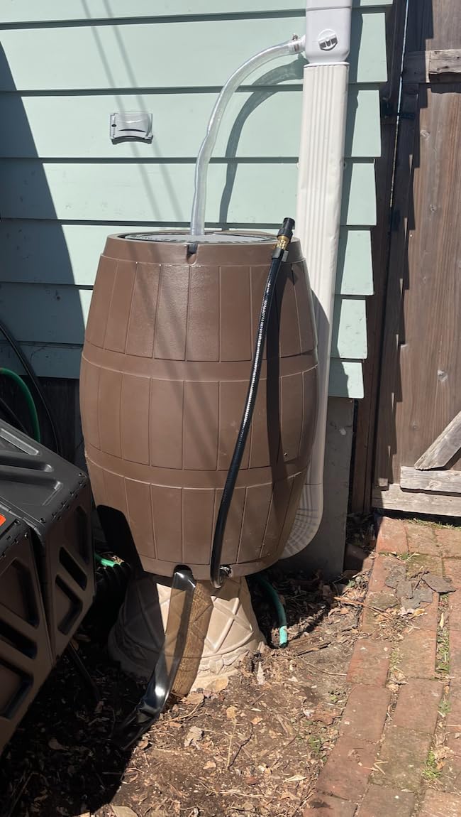 FCMP Outdoor Raincatcher 4000 Rain Barrel, Flat-Back Rainwater Catcher with Spigots, 50 Gallon, Brown - Portable Water Storage Container Tank for Home, Garden, and Backyard - Customer Photo 1