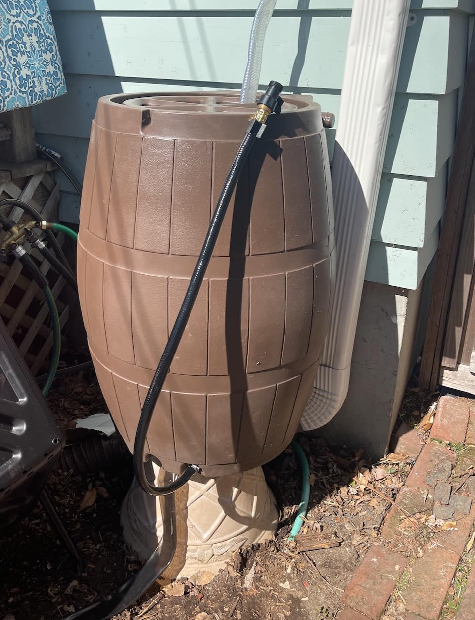 FCMP Outdoor Raincatcher 4000 Rain Barrel, Flat-Back Rainwater Catcher with Spigots, 50 Gallon, Brown - Portable Water Storage Container Tank for Home, Garden, and Backyard - Customer Photo 2