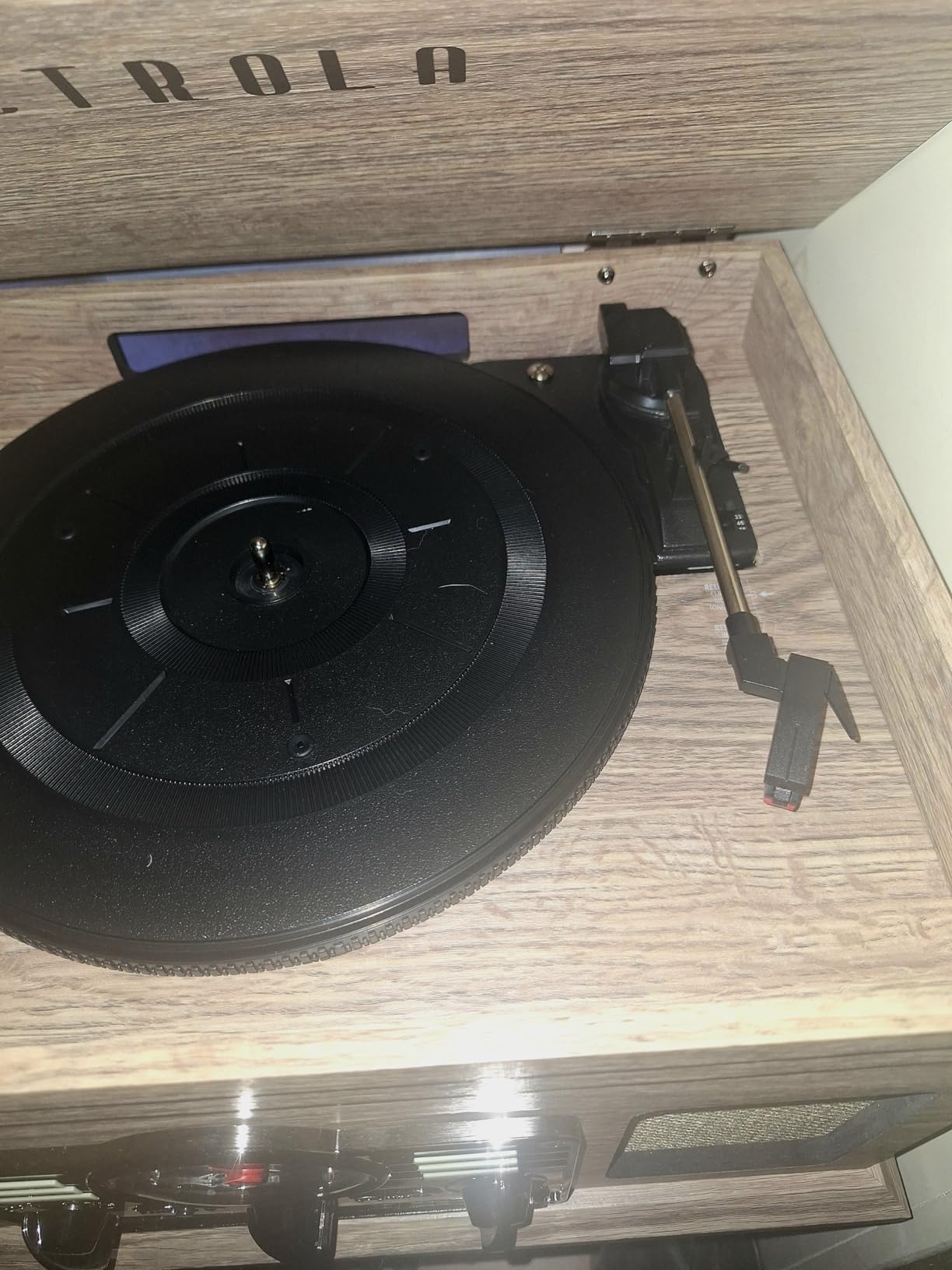 Victrola The Quincy 6-in-1 Bluetooth Record Player & Multimedia Center with Built-in Speakers – 3-Speed Turntable, CD & Cassette Player, AM/FM Radio, Wireless Music Streaming (Mahogony) - Customer Photo 2