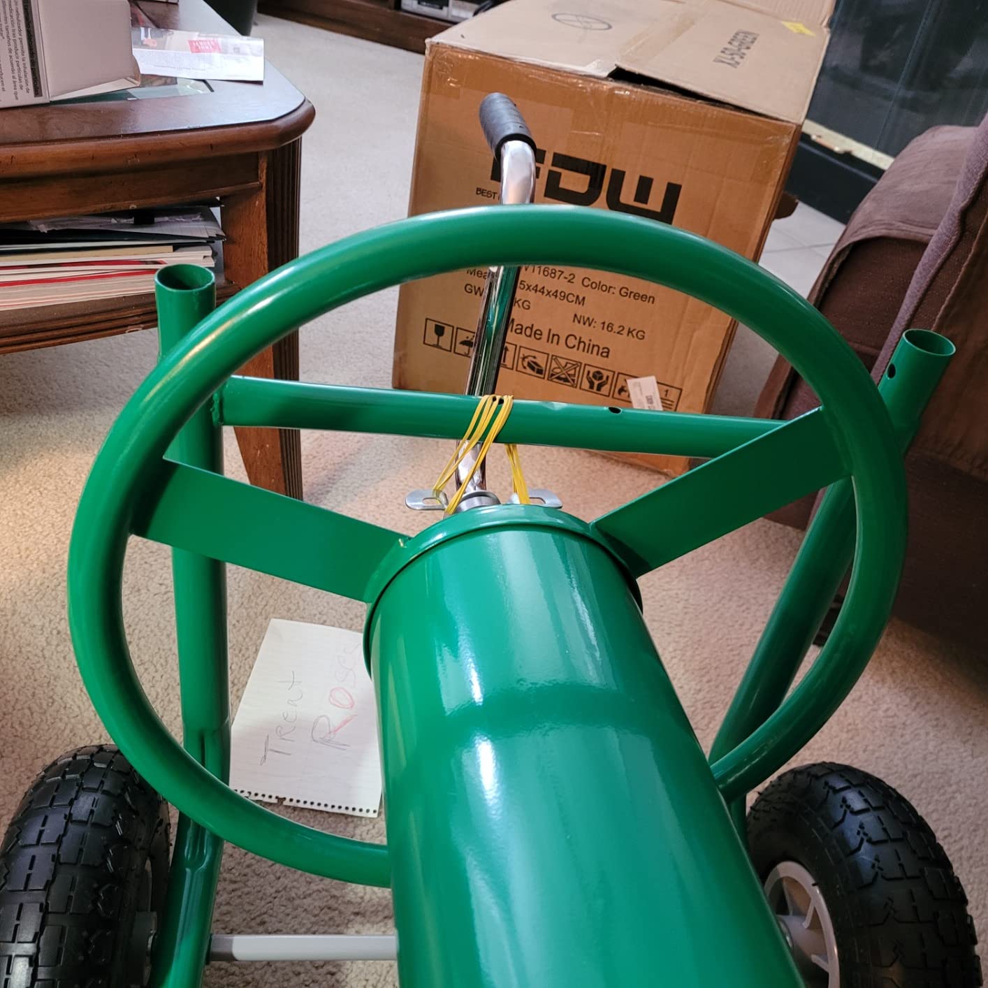 FDW Garden Hose Reel Cart, Water Hose Cart with 4 Wheels, Hold Up to 300 ft of 5/8'' Hose,Heavy Duty Powder-Coated Steel Planting with Storage Basket, for Garden, Yard and Lawn - Customer Photo 1