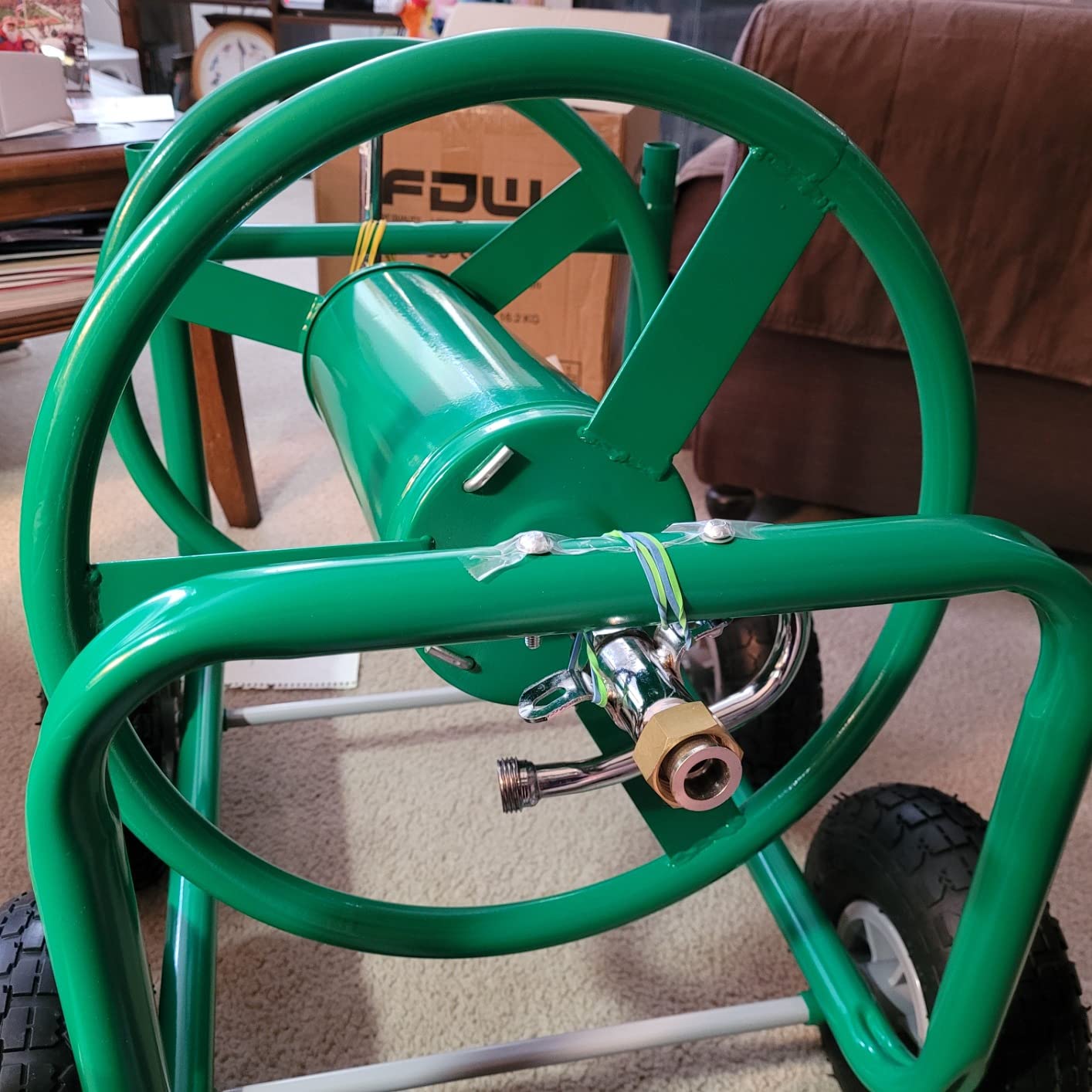 FDW Garden Hose Reel Cart, Water Hose Cart with 4 Wheels, Hold Up to 300 ft of 5/8'' Hose,Heavy Duty Powder-Coated Steel Planting with Storage Basket, for Garden, Yard and Lawn - Customer Photo 2