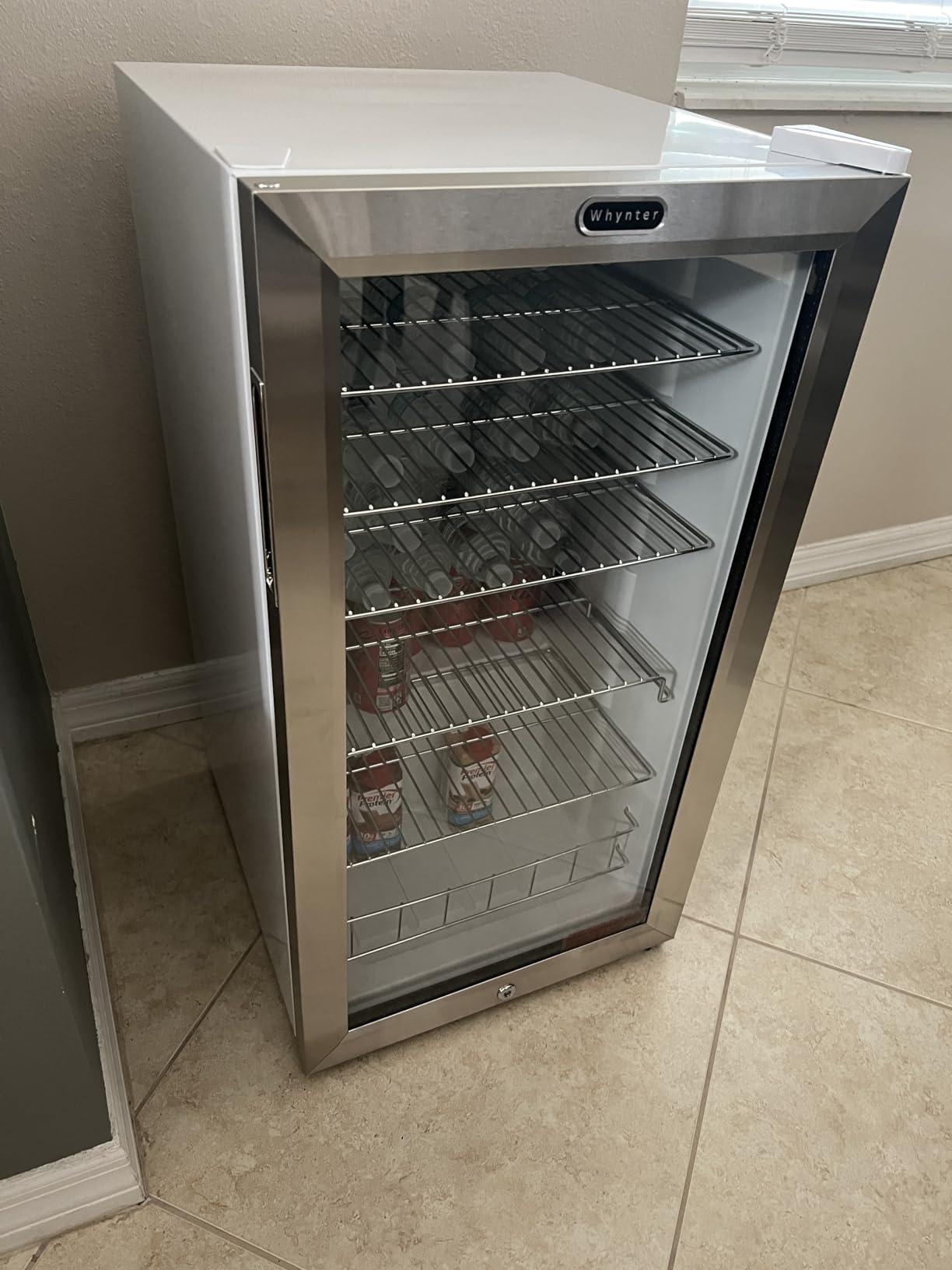 Whynter Beverage Refrigerator with Double-Layer Glass Door, 127-Can 3.1 Cu Ft Freestanding Drink Mini Fridge, BR-130SB, Stainless Steel - Customer Photo 2