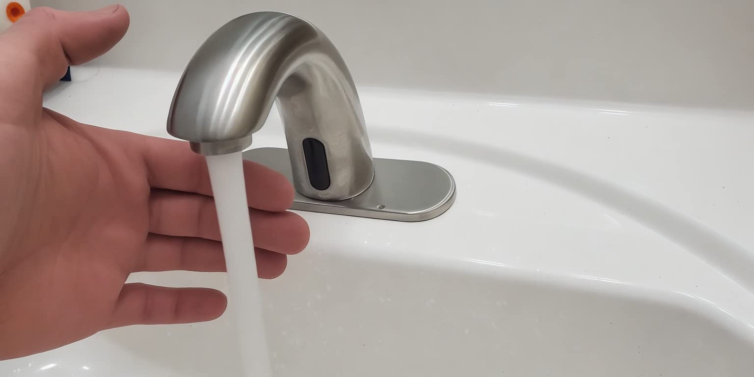 Yodel Faucet Touchless Bathroom Sink Faucet - Automatic Motion Sensor Restroom Toilet Faucet - Battery Operated for Commercial Lavatory, Brushed Nickel - Customer Photo 2