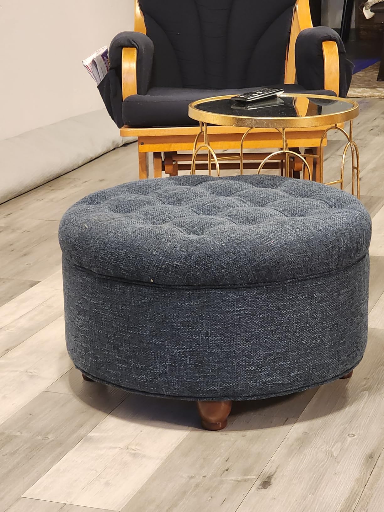 Homepop Home Decor |N8264-B119 | Large Button Tufted Velvet Round Storage Ottoman | Ottoman with Storage for Living Room & Bedroom, Berry - Customer Photo 1