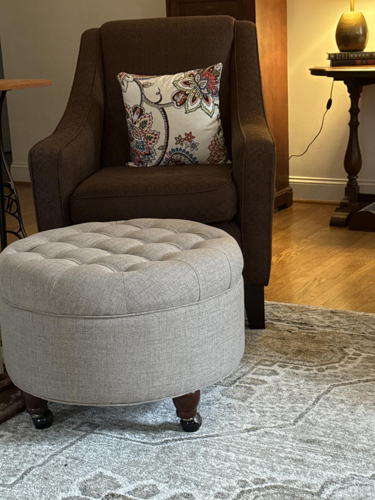 Homepop Home Decor |N8264-B119 | Large Button Tufted Velvet Round Storage Ottoman | Ottoman with Storage for Living Room & Bedroom, Berry - Customer Photo 2