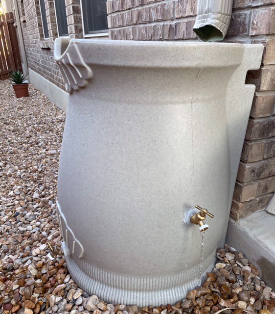 Good Ideas Rain Saver 50 Gallon Urn Shaped Water Storage Barrel with Planter and 2 Metal Spigots, Light Granite - Customer Photo 1