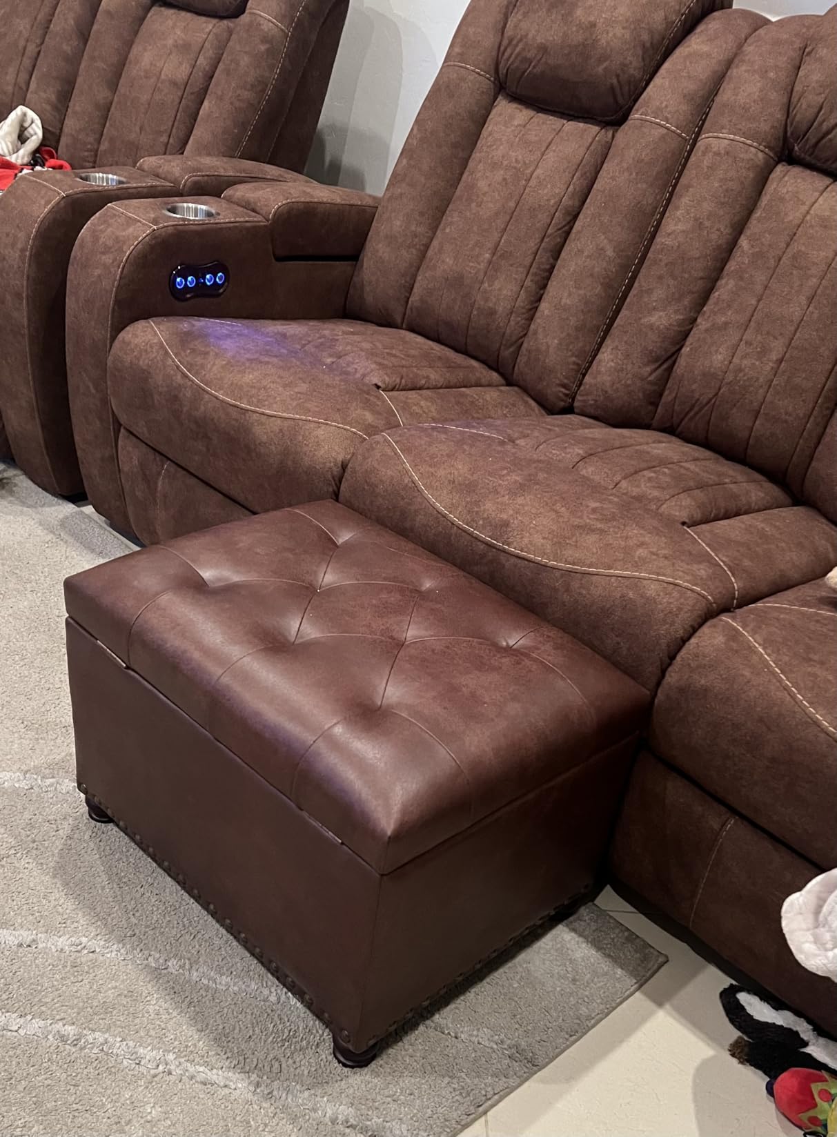 Joveco Faux Leather Storage Ottoman Bench Rectangle 24 Inch Foot Rest Ottomans (Brown) - Customer Photo 2