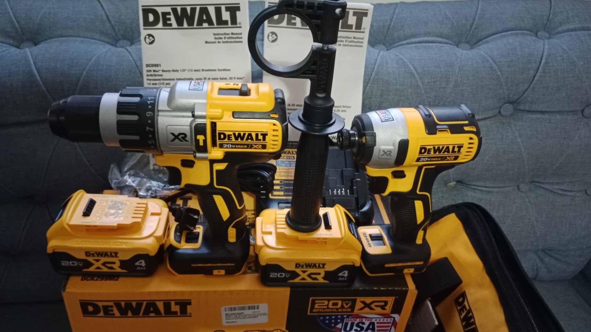 DEWALT 20V MAX Hammer Drill and Impact Driver, Power Tool Combo Kit with 2 Batteries and Charger, Cordless Brushless XR Premium 4.0Ah, LED Light, Tool Bag (DCK299M2) - Customer Photo 2