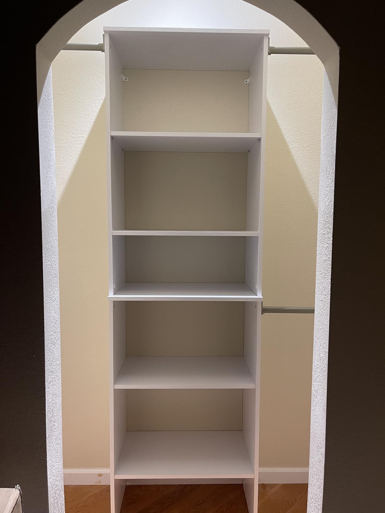ClosetMaid SuiteSymphony Wood Closet Organizer Starter Kit with Tower and 3 Hang Rods, Shelves, Adjustable, Fits Spaces 5 - 10 ft. Wide, Pure White - Customer Photo 2