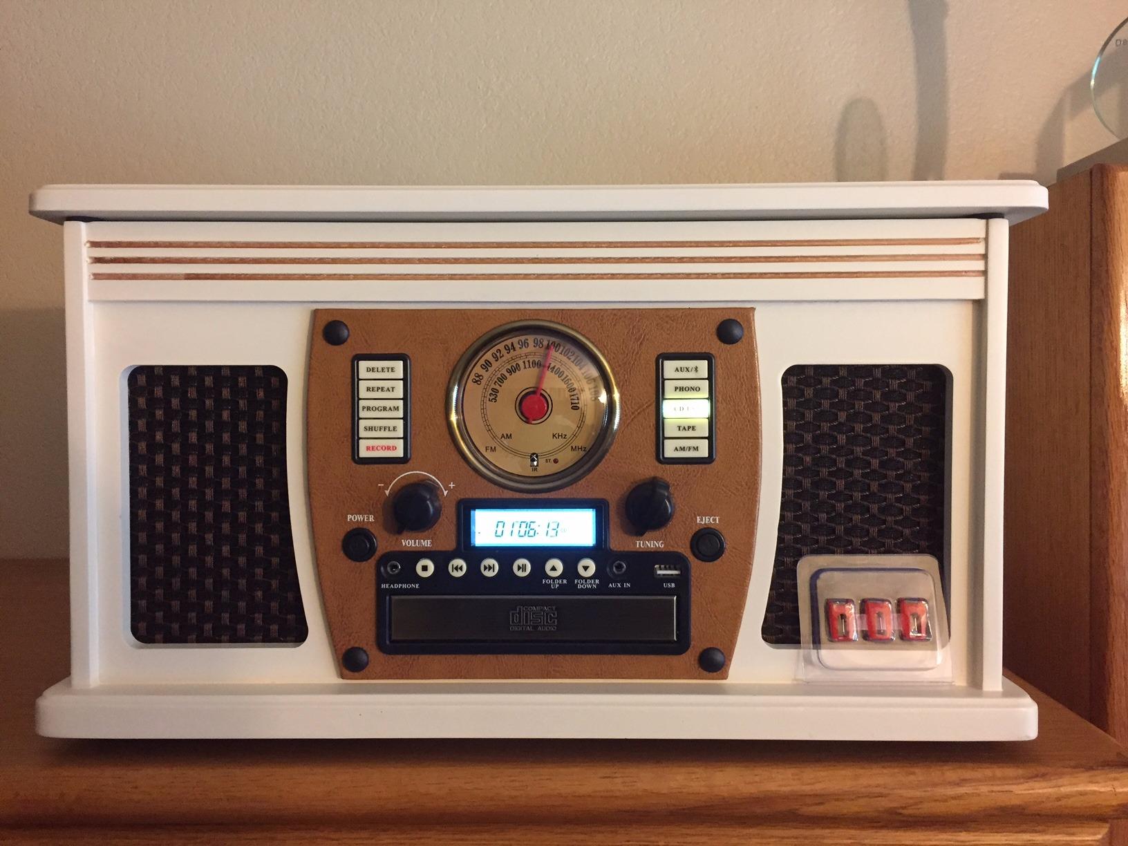 Victrola Navigator 8-in-1 Bluetooth Record Player with Built-in Speakers– 3 Speed Turntable, CD Player, Cassette, FM Radio, USB, RCA Out, Headphone Jack, Wireless Music Streaming, Real Wood (Mahogany) - Customer Photo 2