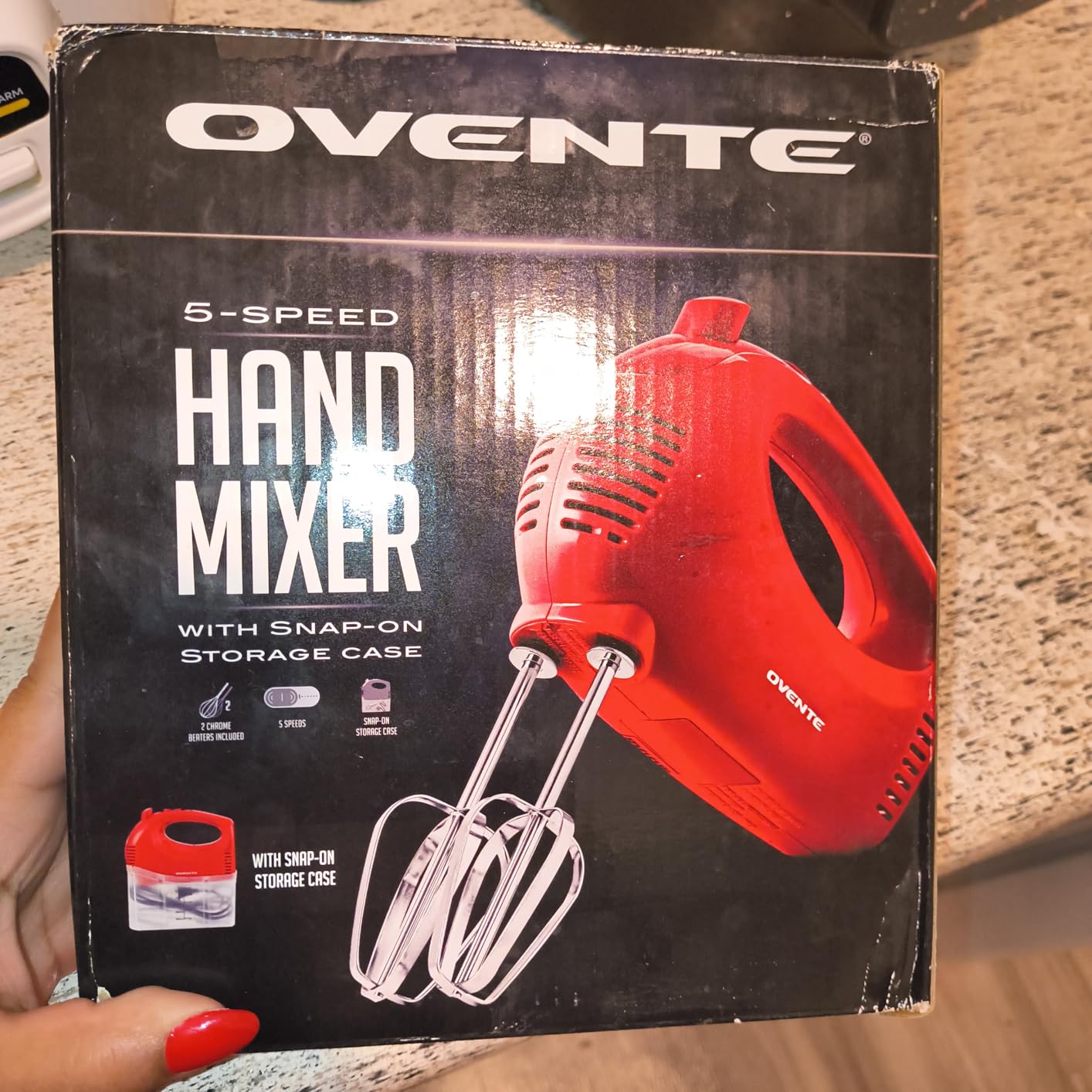 OVENTE 5-Speed Electric Hand Mixer with Stainless Steel Mixing Whisk, Snap-On Storage Case, Portable & Lightweight 150W Motor, Compact Handheld Mixer for Baking, Blending or Cooking, White HM151W - Customer Photo 1