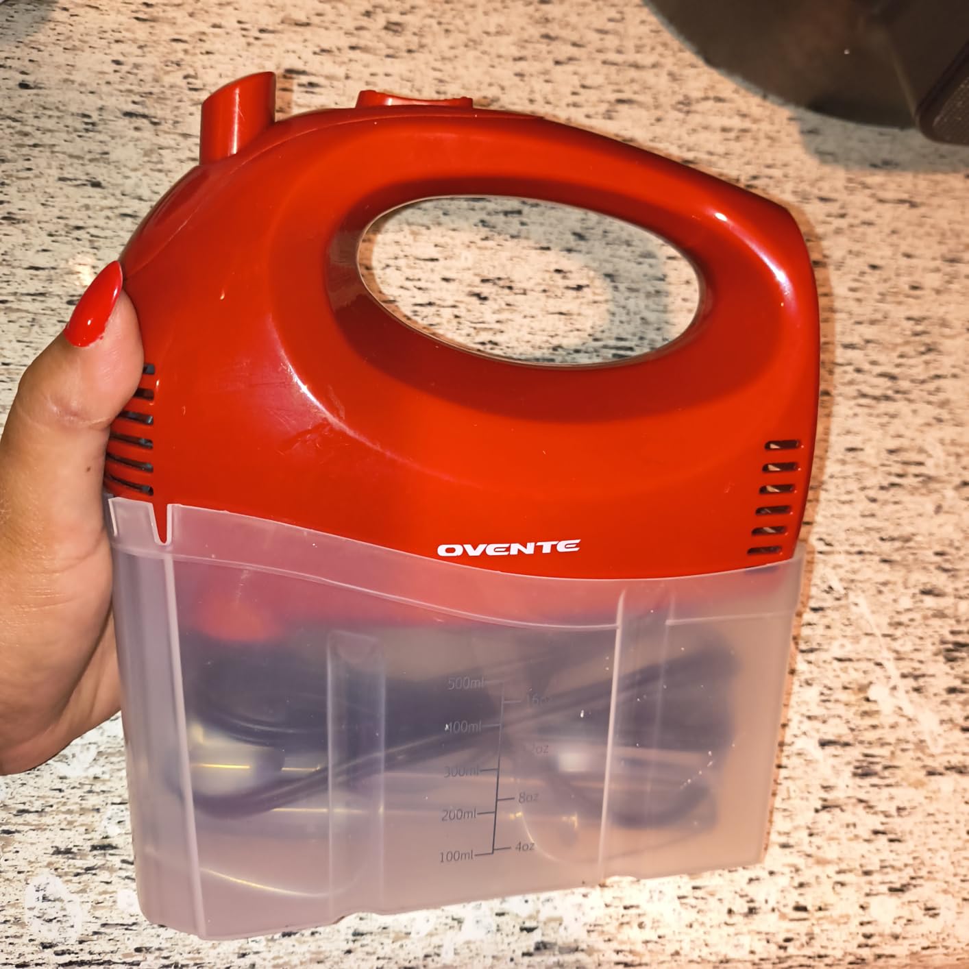 OVENTE 5-Speed Electric Hand Mixer with Stainless Steel Mixing Whisk, Snap-On Storage Case, Portable & Lightweight 150W Motor, Compact Handheld Mixer for Baking, Blending or Cooking, White HM151W - Customer Photo 2