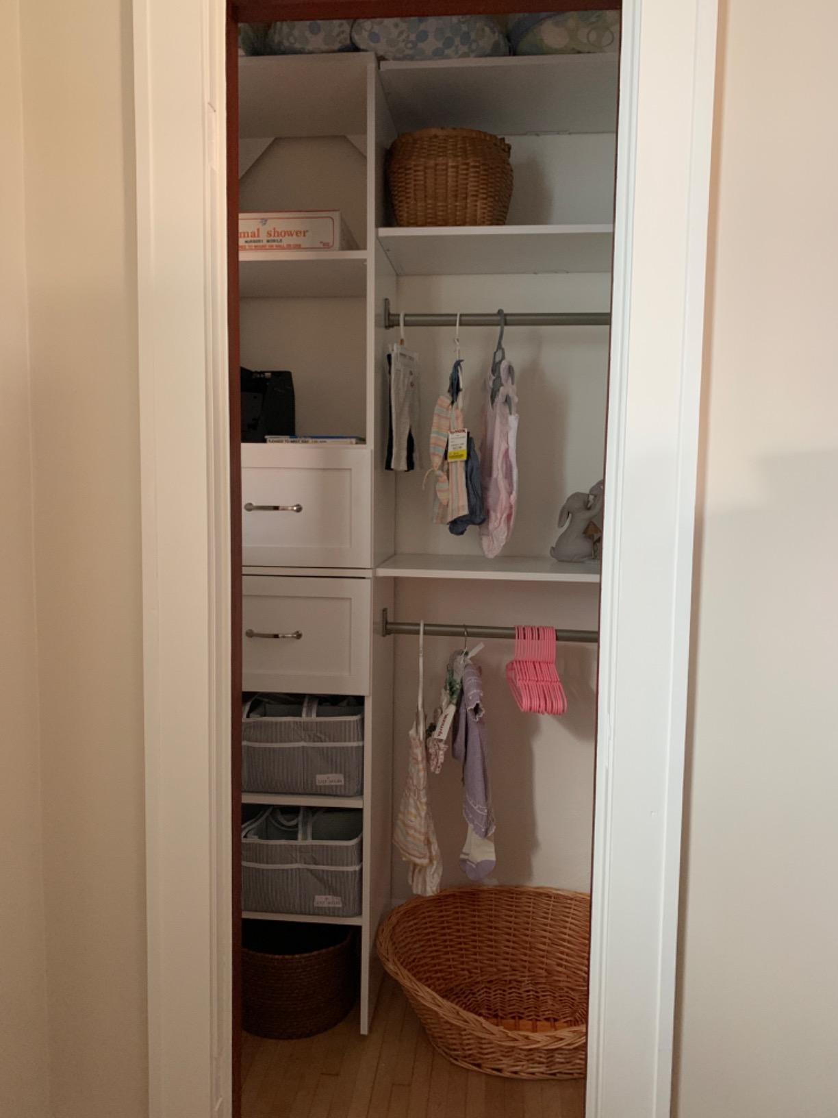 ClosetMaid SuiteSymphony Wood Closet Organizer Starter Kit with Tower and 3 Hang Rods, Shelves, Adjustable, Fits Spaces 4 – 9 ft. Wide, Pure White - Customer Photo 1