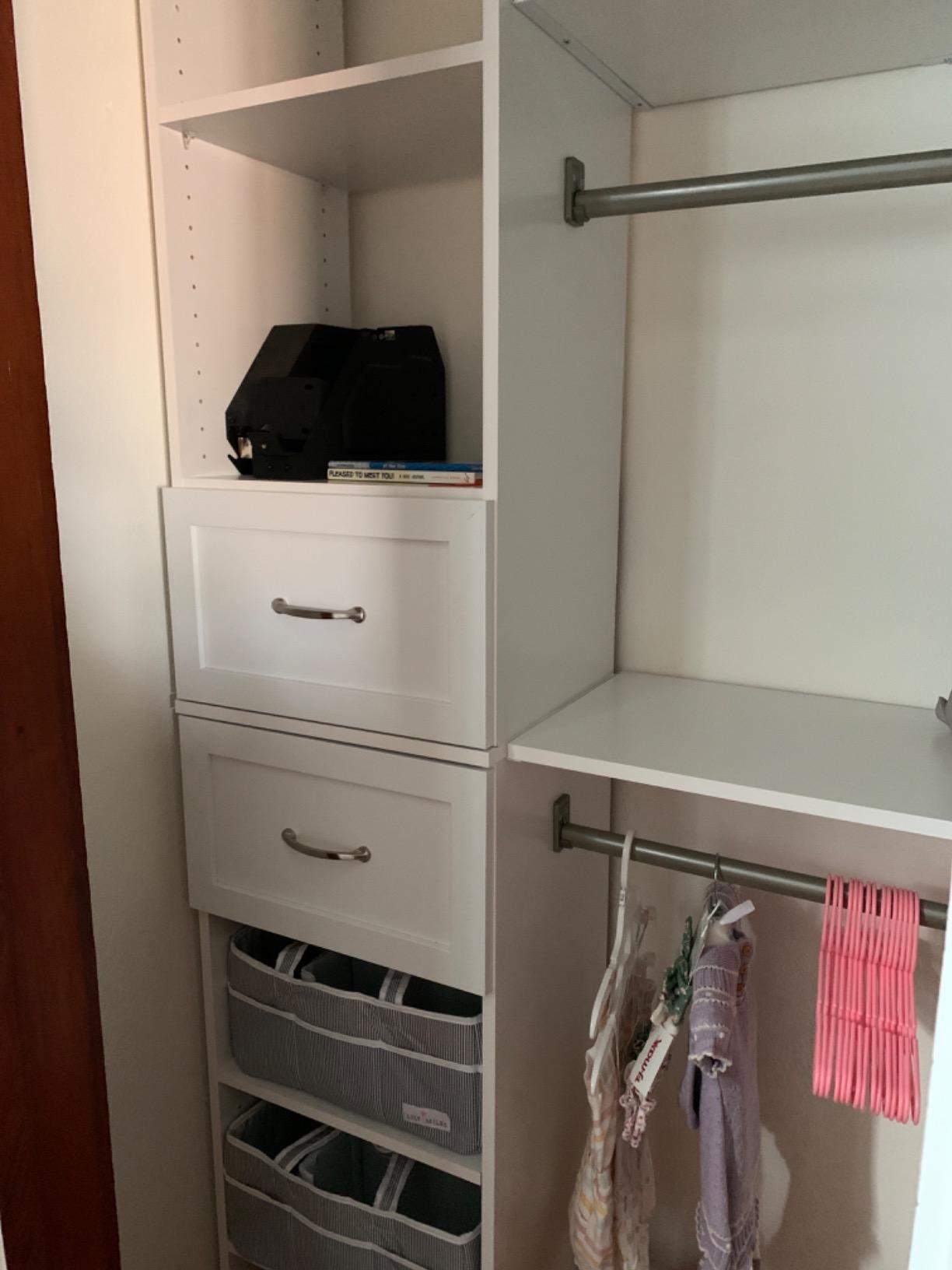 ClosetMaid SuiteSymphony Wood Closet Organizer Starter Kit with Tower and 3 Hang Rods, Shelves, Adjustable, Fits Spaces 4 – 9 ft. Wide, Pure White - Customer Photo 4