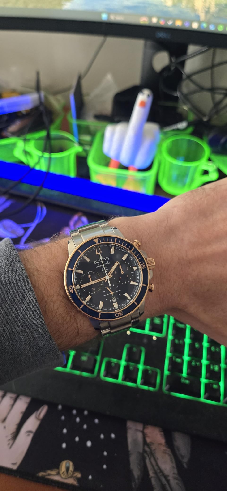 Bulova Men's Marine Star Series C Two-Tone Rose Gold Stainless Steel 6-Hand Chronograph Quartz Watch, Blue Dial Style: 98B301 - Customer Photo 2
