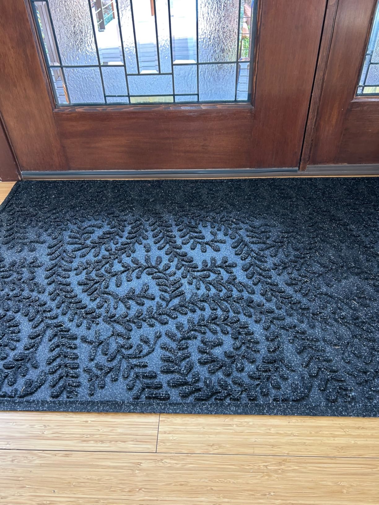 Bungalow Flooring Waterhog Stair Treads (Set of 4) – 8 1/2 x 30 Inches, Durable, Non Slip, Water-Trapping, Indoor/Outdoor Floor Covering, Boxwood Collection – Made in USA, Charcoal - Customer Photo 1