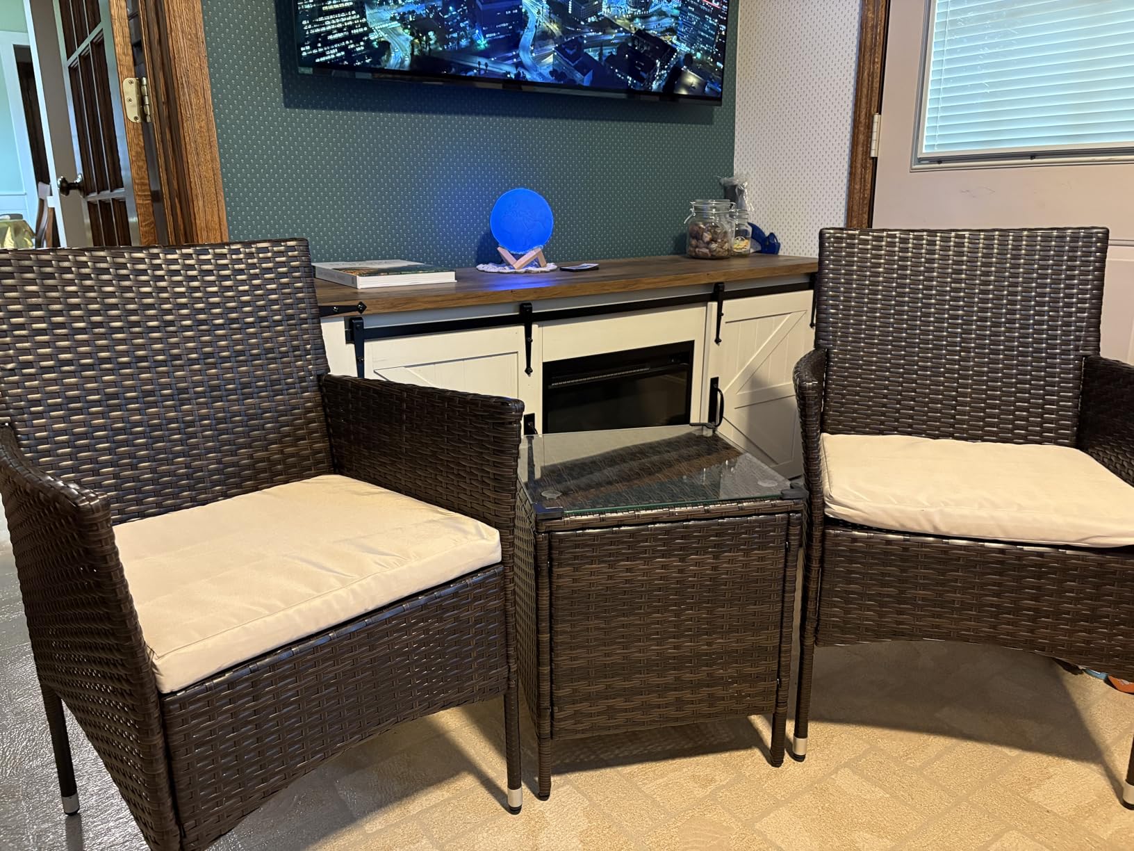 Devoko Patio Porch Furniture Sets 3 Pieces PE Rattan Wicker Chairs with Table Outdoor Garden Furniture Sets (Brown/Beige) - Customer Photo 1