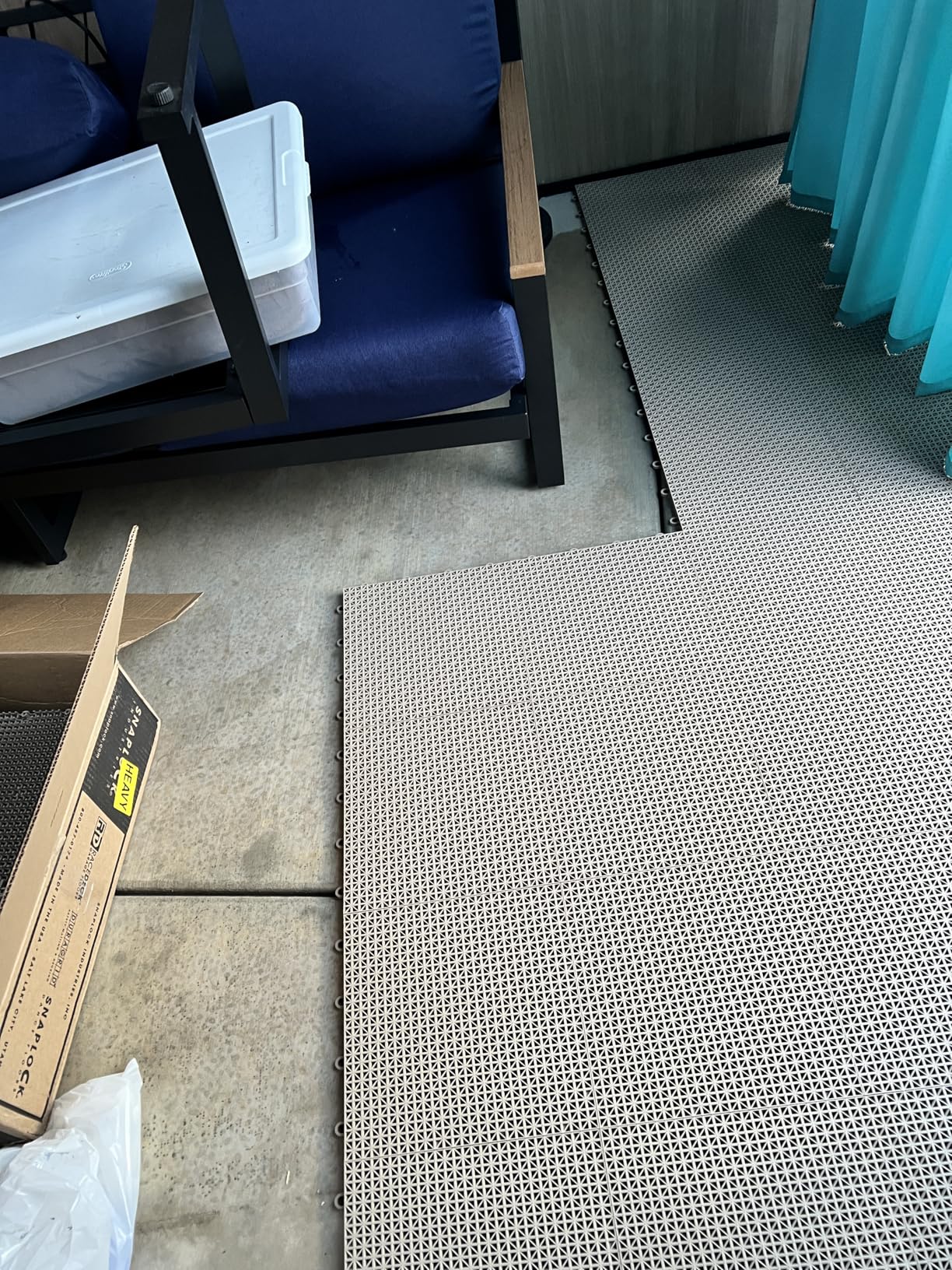 Big Floors DuraGrid Outdoor Modular Deck Tiles, Interlocking, Slip-Resistant, Self-Draining, Durable Plastic Flooring, Easy Install, UV & Water Resistant, Made in USA, 24 Pack, Gray - Customer Photo 1