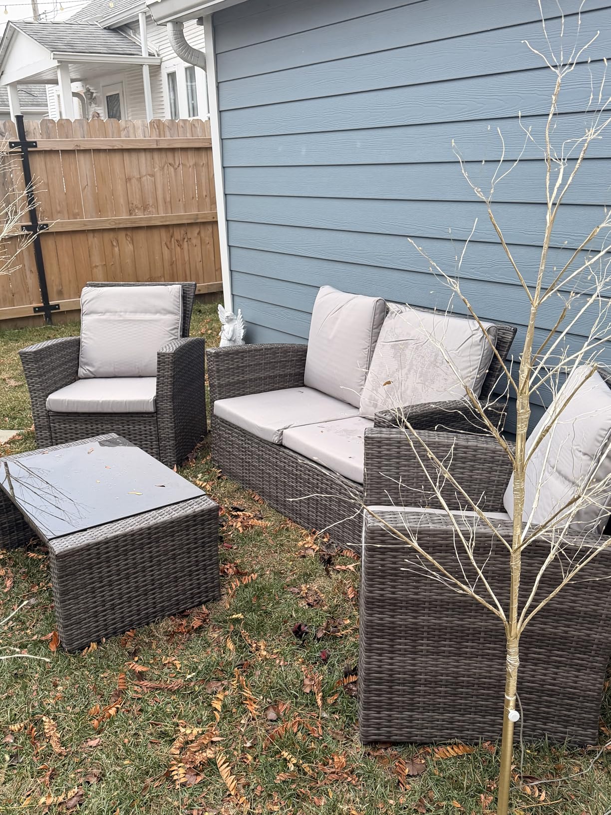 Wisteria Lane 4 Piece Patio Furniture Set, Wicker Outdoor Patio Conversation Furniture Set, All Weather Outdoor Patio Sofa with Cushion and Glass Table, Brown - Customer Photo 1