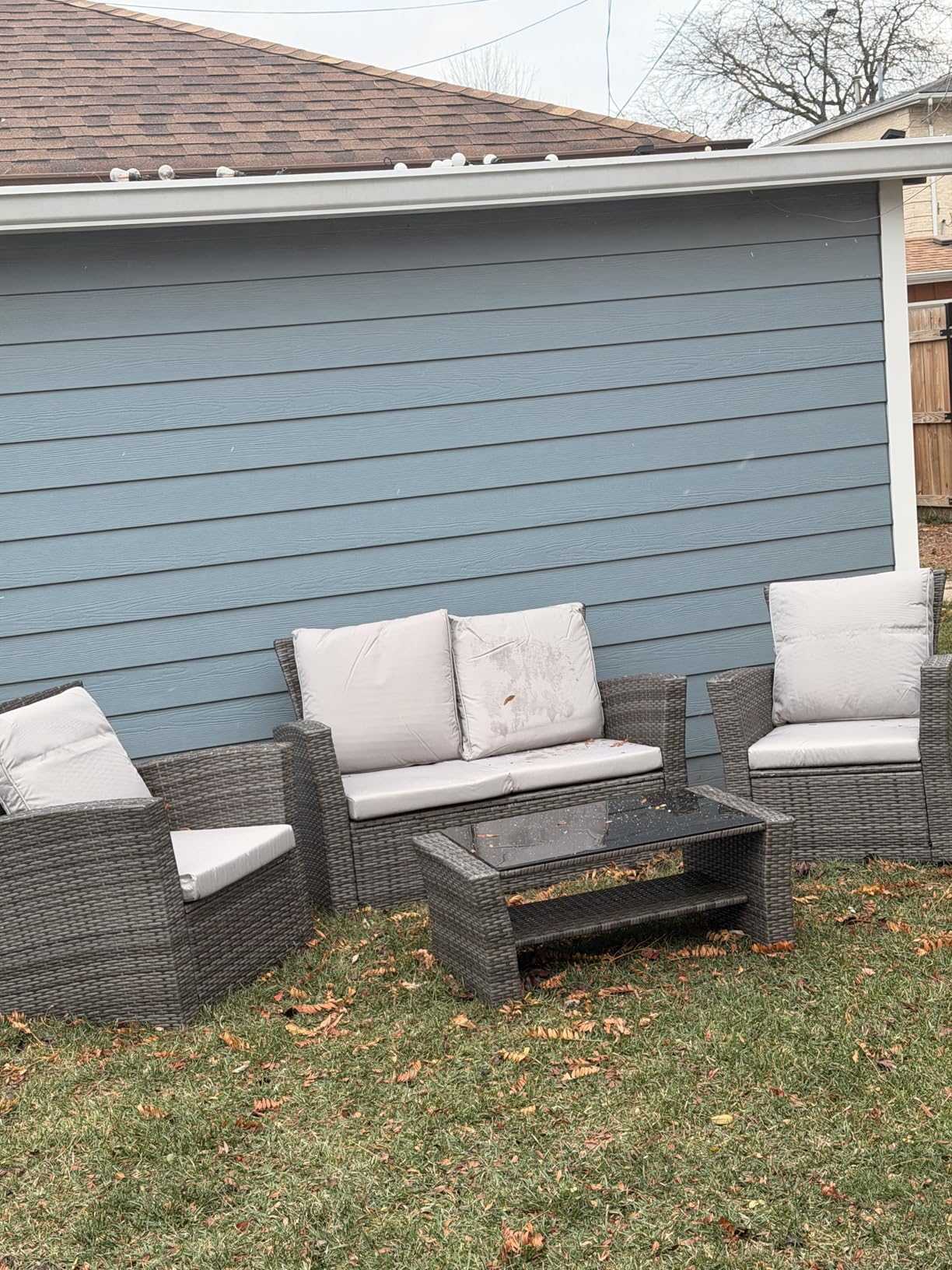 Wisteria Lane 4 Piece Patio Furniture Set, Wicker Outdoor Patio Conversation Furniture Set, All Weather Outdoor Patio Sofa with Cushion and Glass Table, Brown - Customer Photo 2