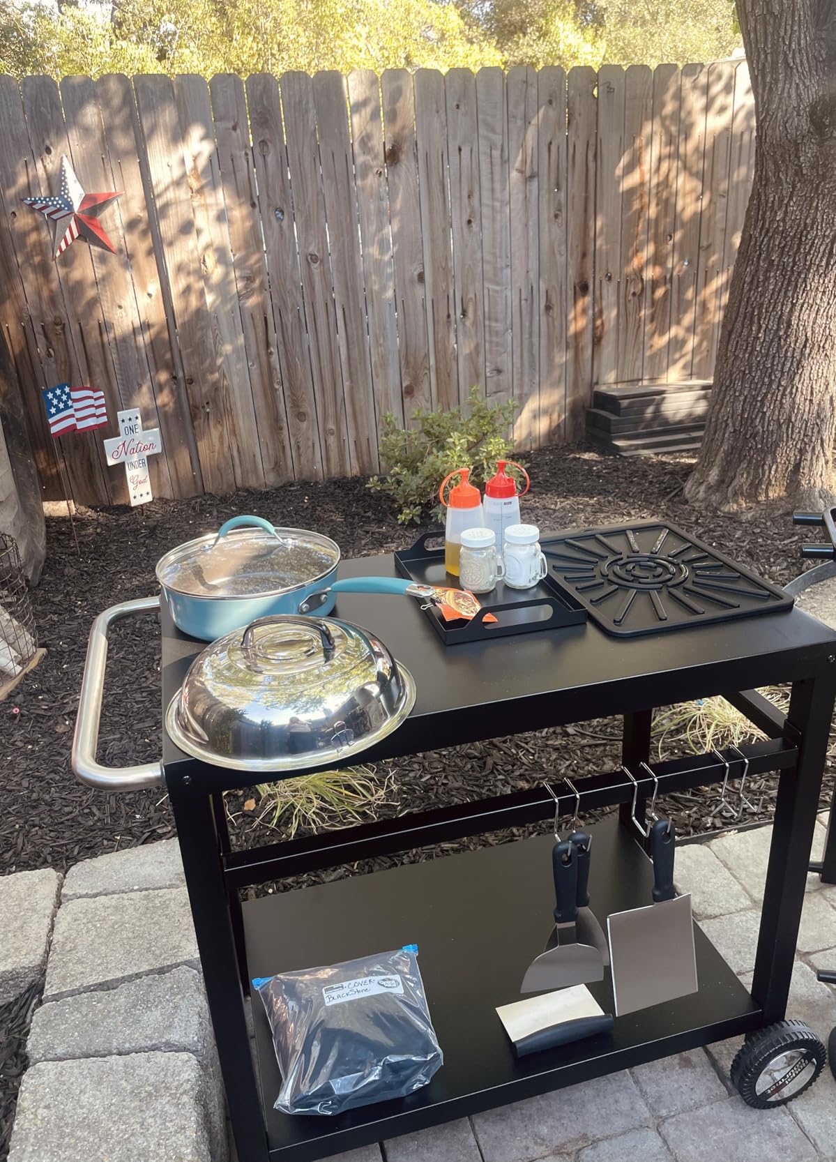 Royal Gourmet Dining Cart Table with Double-Shelf, Movable Stainless Steel Flattop Grill Cart, Hooks, Side Handle, Multifunctional PC3401B (Black) - Customer Photo 2