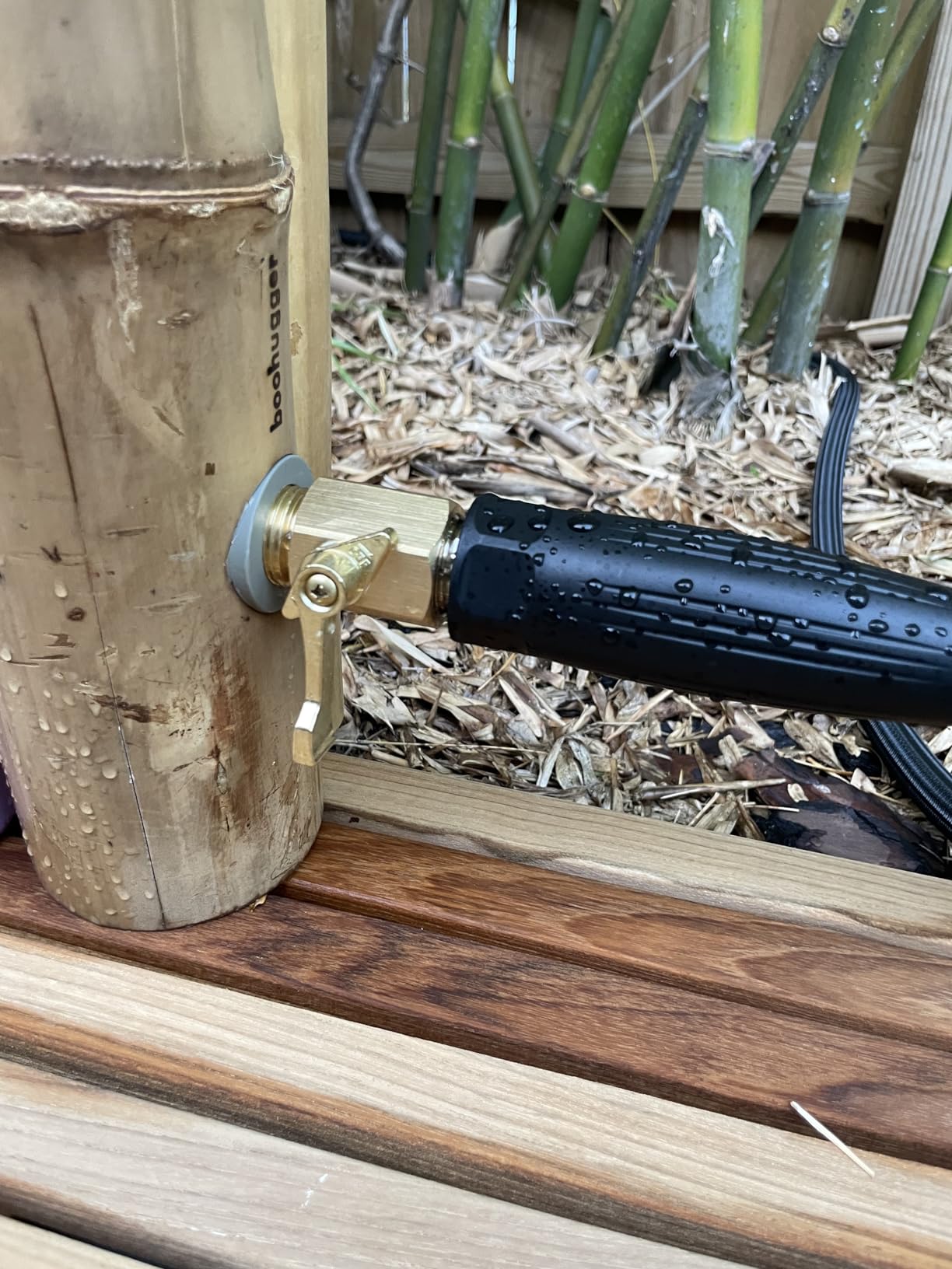 boohugger Bamboo Outdoor Shower | Tropical | Sustainable | Natural Bamboo | Handmade | 7 ft. Tall - Customer Photo 2