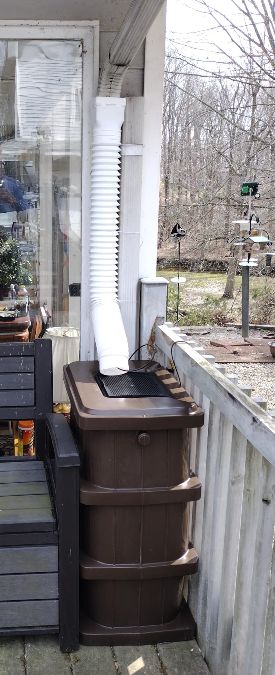 FCMP Outdoor Slim Line Design 45-Gallon Wood Grain Outdoor Home Rain Water Catcher Barrel Flat Back Container with Spigots and Mesh Screen, Brown - Customer Photo 2