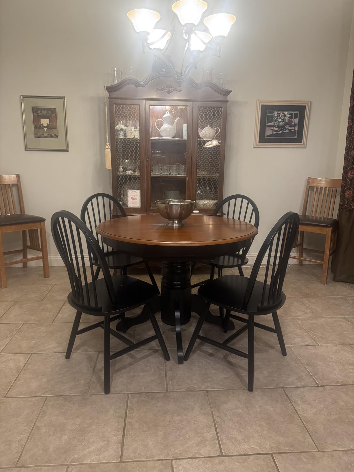 East West Furniture AVT-LWH-TP Avon Dining Room Table - an Oval kitchen Table Top with Butterfly Leaf & Pedestal Base, 42x60 Inch, Linen White - Customer Photo 1