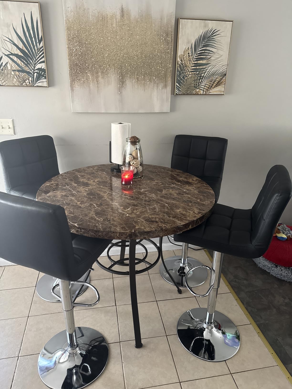 Yaheetech Bar Stools Set of 2, Adjustable PU Leather Swivel Barstools, Modern Counter Stools with Back and Footrest, Counter Height Barstools for Bar, Kitchen, Dining Room, Black - Customer Photo 1