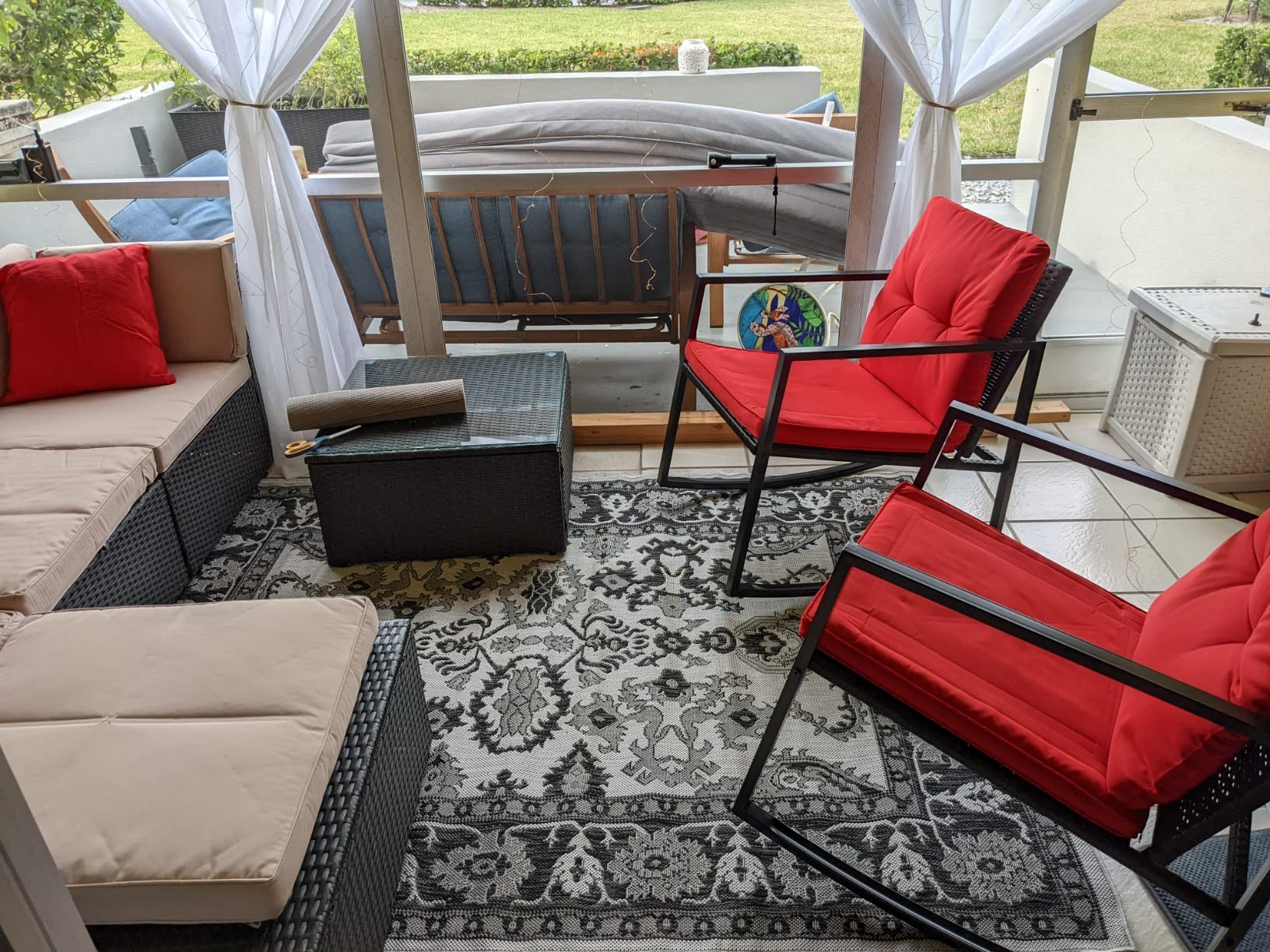 Devoko 5 Pieces Patio Furniture Sets All Weather Outdoor Sectional Patio Sofa Manual Weaving Wicker Rattan Patio Seating Sofas with Cushion and Glass Table (Beige) - Customer Photo 2