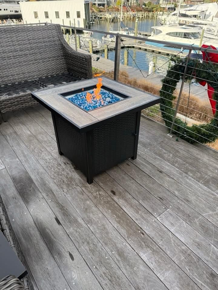 BALI OUTDOORS Propane Gas Fire Pit Table 32 inch 50,000 BTU Square Gas Firepits for Outside, Brown customer photo 1