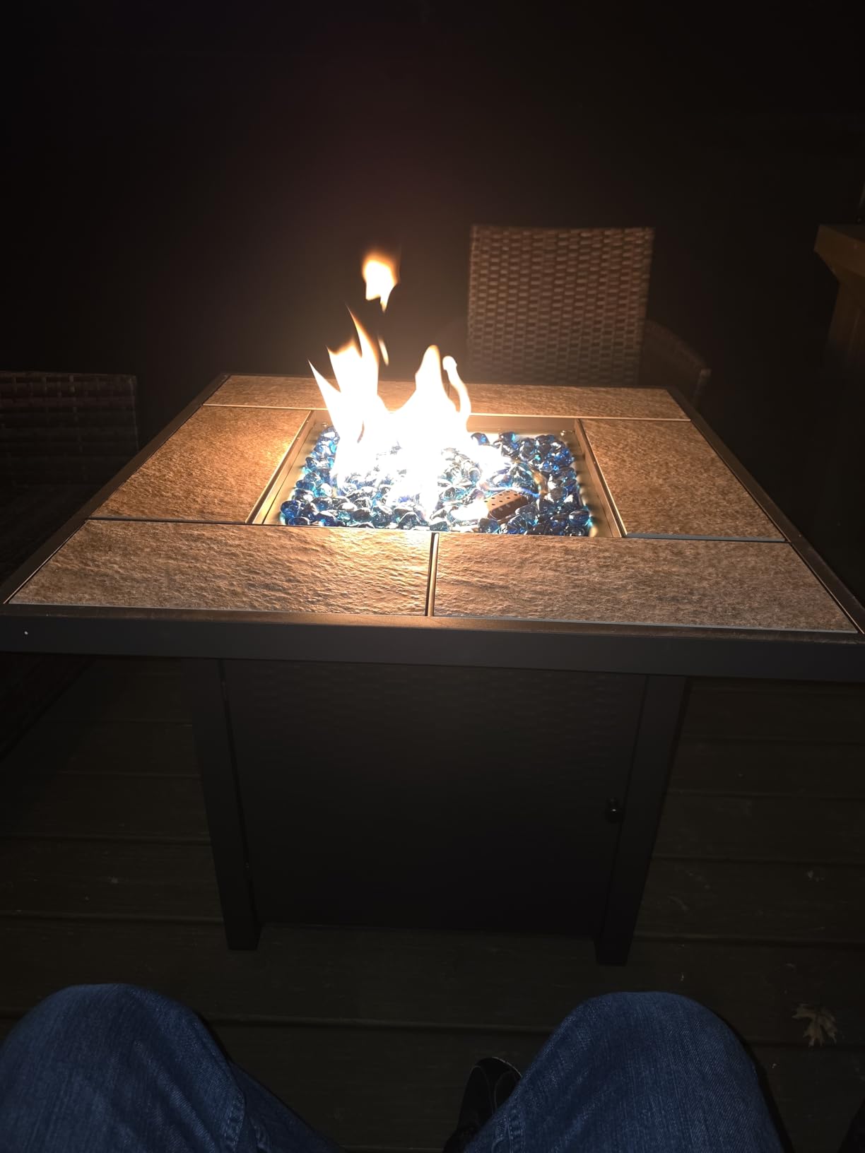 BALI OUTDOORS Propane Gas Fire Pit Table 32 inch 50,000 BTU Square Gas Firepits for Outside, Brown customer photo 2