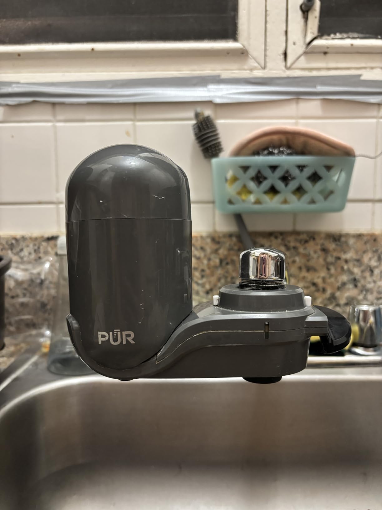 PUR Plus Vertical Faucet-Mount Water Filtration System, Lead-Reducing Filter, Easy Installation, 100-Gallon Capacity, Compatible with External Aerators, Grey - Customer Photo 1