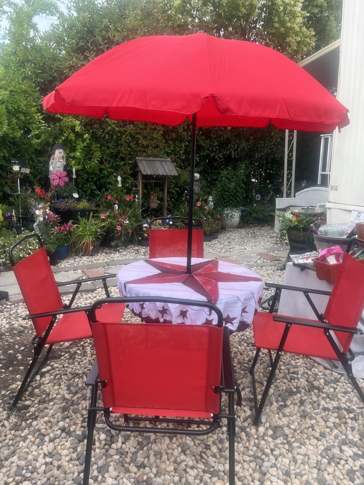 Flash Furniture Nantucket 6-Piece Patio Dining Set with Glass Table, 4 Folding Chairs, and Umbrella, Outdoor Patio Set, Brown - Customer Photo 1