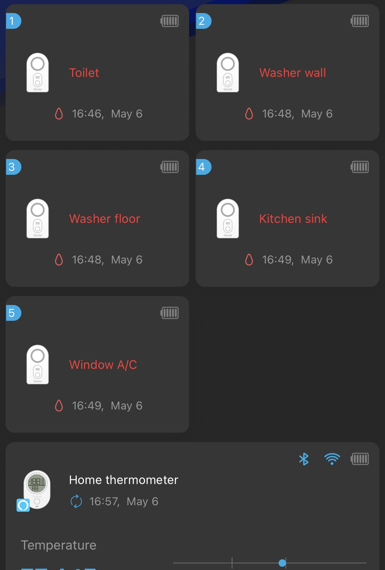 Govee Water Leak Detectors 5 Pack, 100dB Adjustable Audio Alarm Sensor, Sensitive Leak and Drip Alert, for Kitchen Bathroom Basement (Cannot Connect to Wi-Fi Directly) - Customer Photo 1