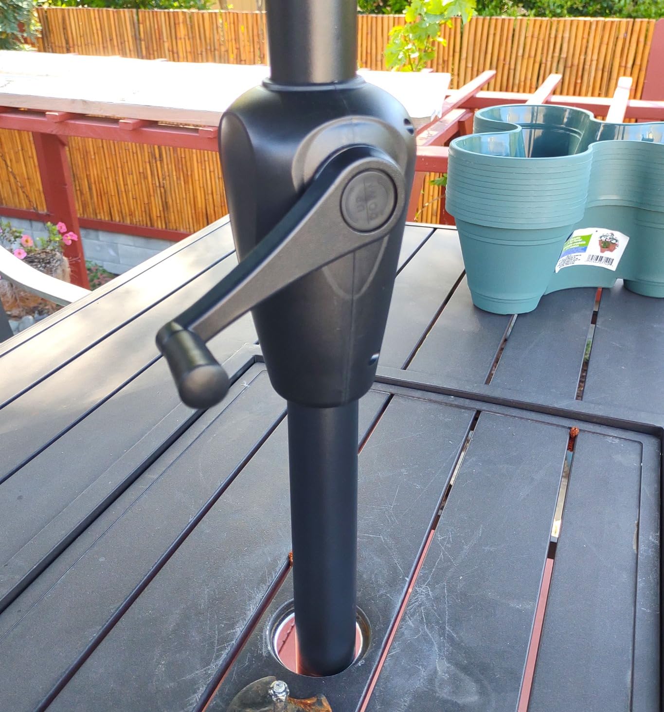 Sun-Ray 9' Round Patio Umbrella with Push-Button Tilt and Hand Crank Lift System, Market Umbrella for Porch, Deck, and Patio - Customer Photo 1