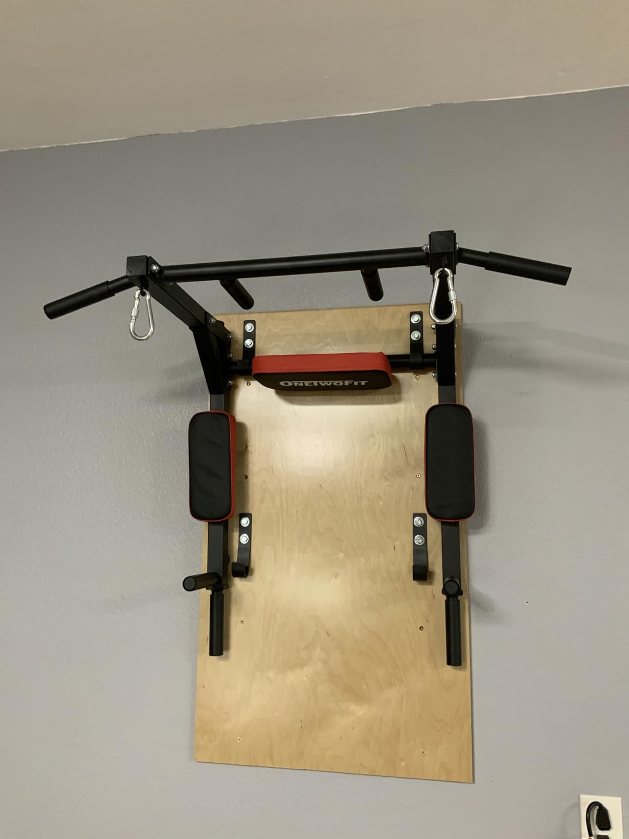 OneTwoFit Multifunctional Wall Mounted Pull Up Bar Chin Up bar Dip Station for Indoor Home Gym Workout, Power Tower Set Training Equipment Fitness Dip Stand Supports to 440 Lbs OT126 - Customer Photo 1