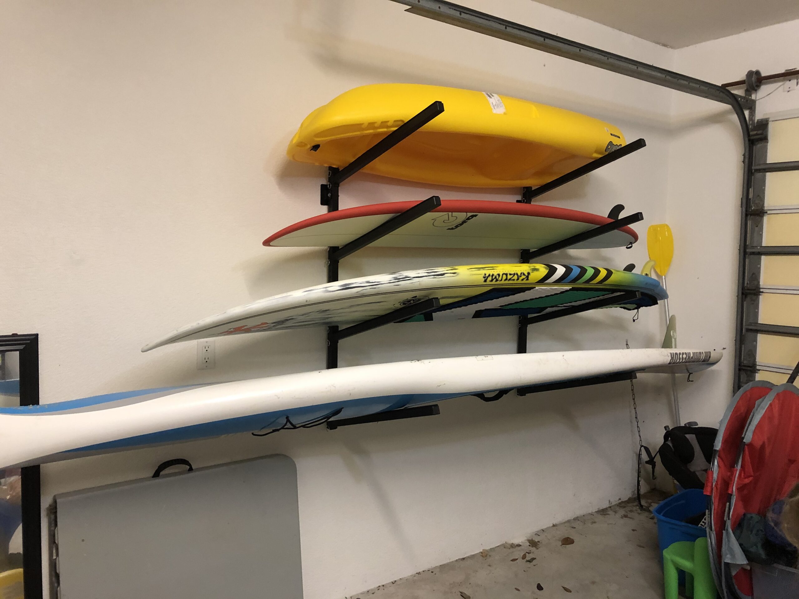 StoreYourBoard 4 Paddleboard Storage Rack, Adjustable Wall Mounted Indoor Garage Organizer, Standup Holds SUPs and Kayaks - Customer Photo 1