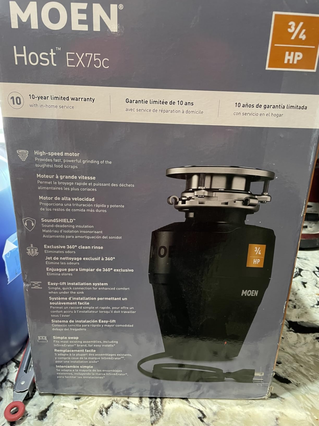 Moen Chef Series 1 HP Continuous Feed Lighted Garbage Disposal with Sound Reduction for Under Sink, Power Cord Included, EXL100C - Customer Photo 1