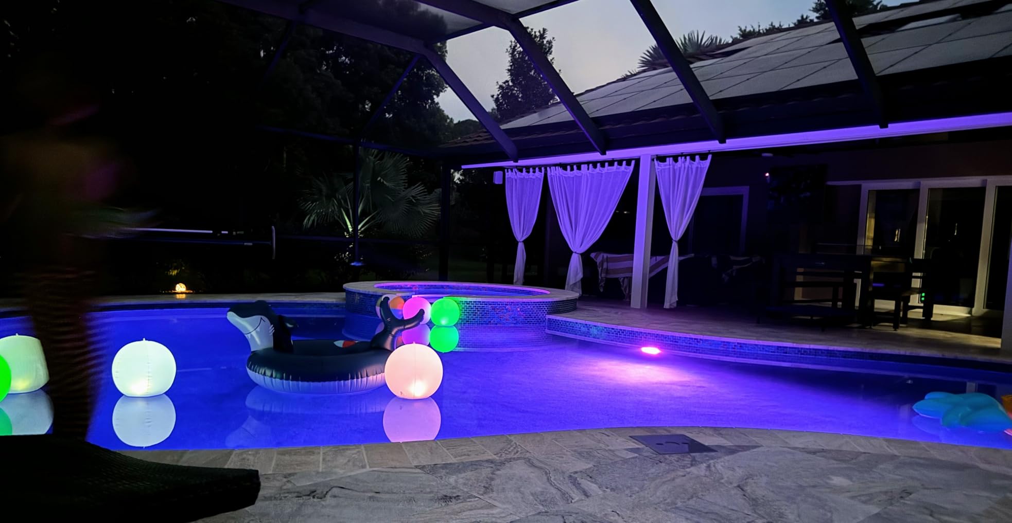 HAPIKAY Solar Floating Pool Lights - Pack of 2 Solar Powered Color Changing 14-inch Balls - Float or Hang in Pool Garden Backyard Pond Party Decorations - Inflatable Wateproof - Customer Photo 2