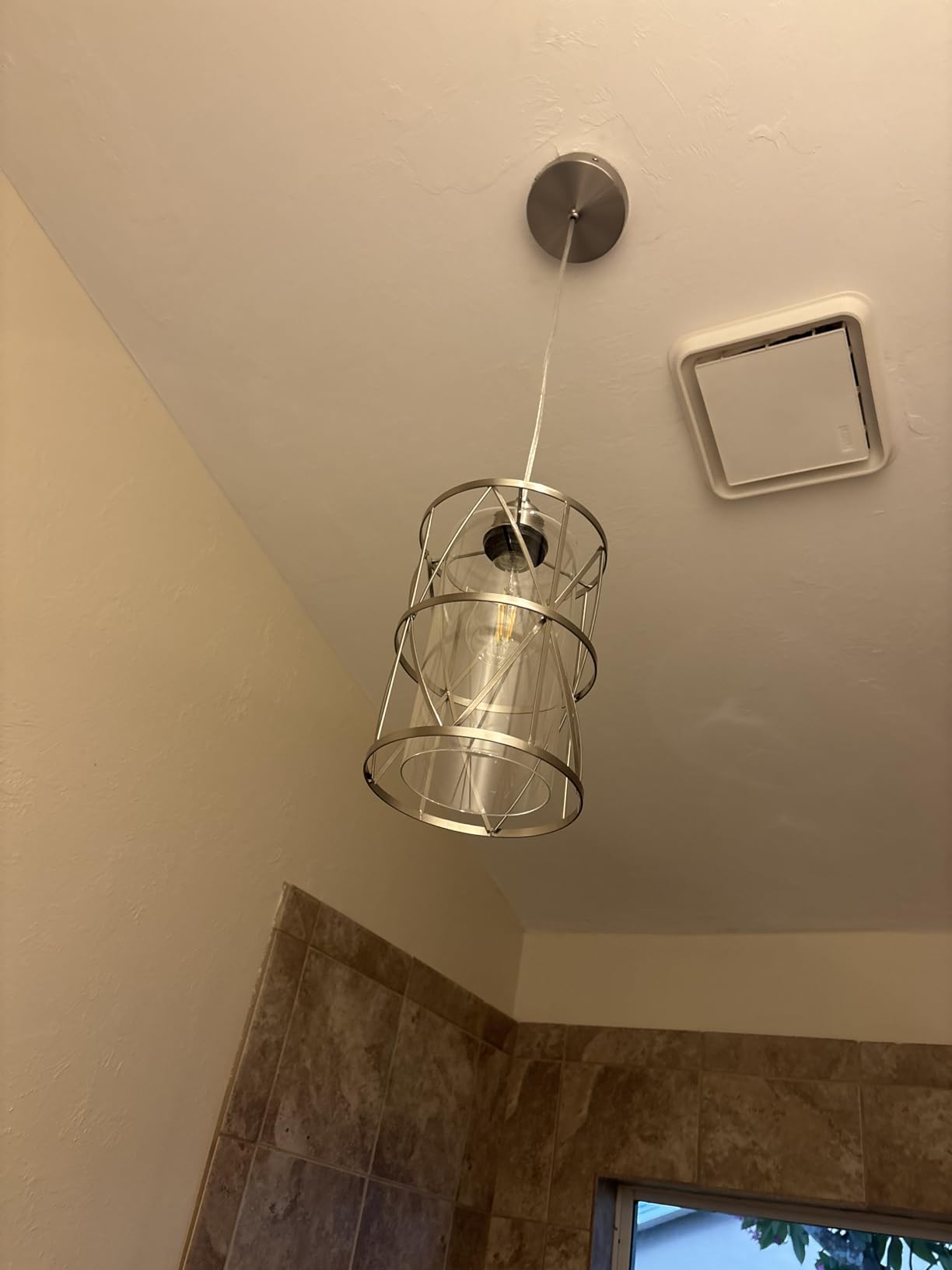 SHENGQINGTOP Modern Brushed Nickel Pendant Light with Frosted Glass, Transitional Metal Pendant Lighting Fixture for Kitchen Island Sink Dining Room Bar, Led Bulb Included - Customer Photo 2