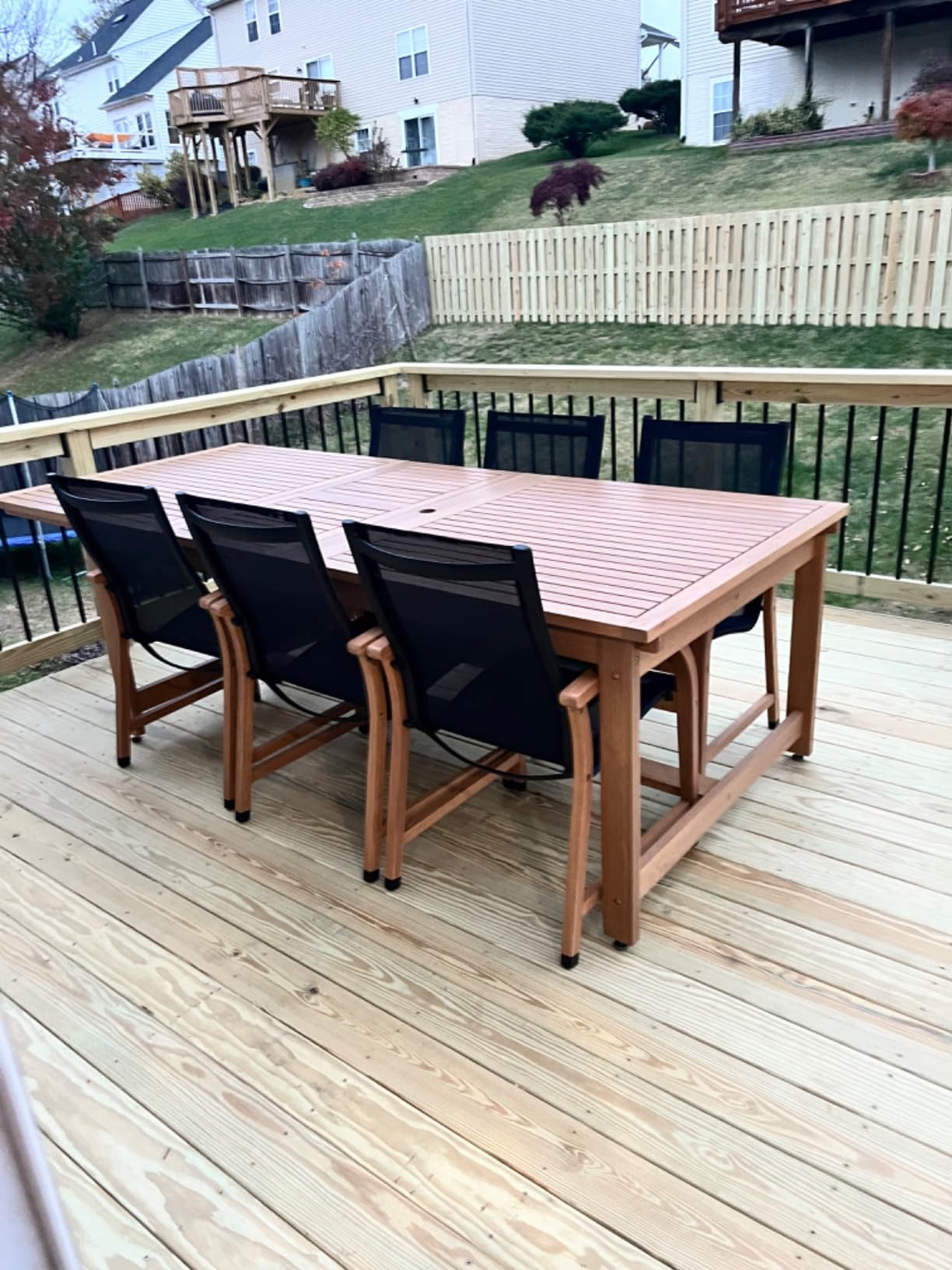 Amazonia Franklin 9-Piece Rectangular Extendable Patio Dining Set Teak Finish and Weather-Net Technology - Customer Photo 2