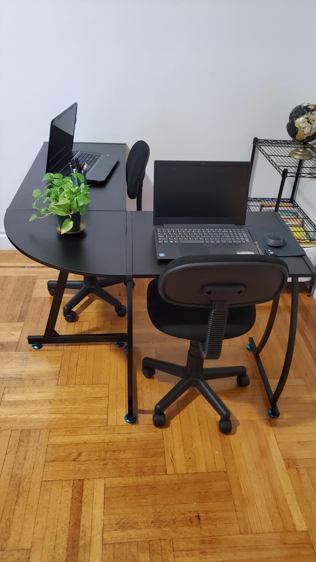 Super Deal L-Shaped Corner Desk Computer Gaming Desk - 58 Inch Modern Home PC Table Office Writing Workstation, Black - Customer Photo 1