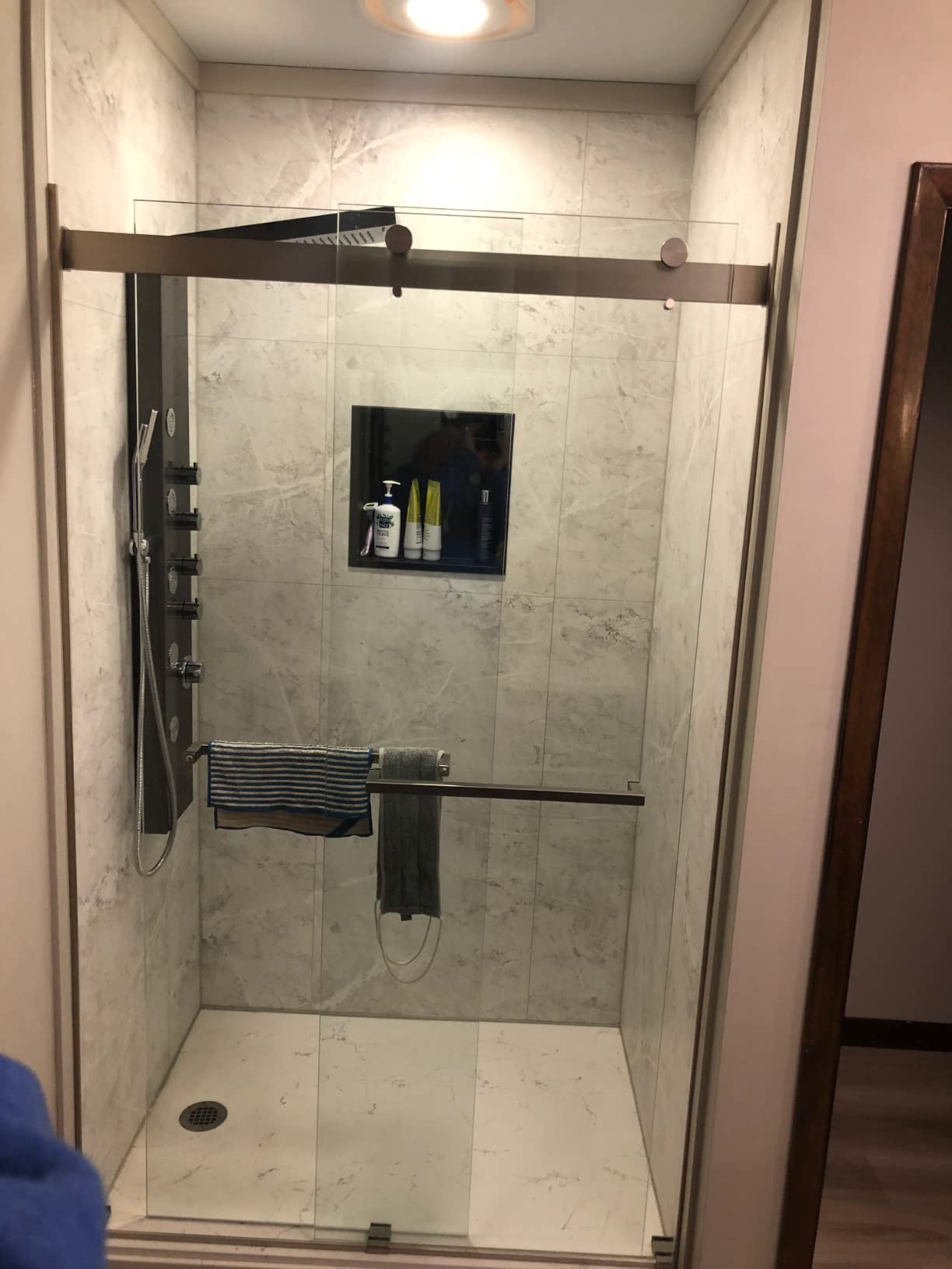 ROVOGO Shower Panel Tower with Rainfall Waterfall Shower Head, 5 Body Jets and 3-Function Handheld, High Pressure Rain Massage System, Wall-Mount Shower Column, 304 Stainless Steel Brushed - Customer Photo 2